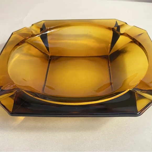 Vintage 8” Square Amber Glass Ashtray Retro MCM Mid Century Modern Decor - Picture 3 of 5